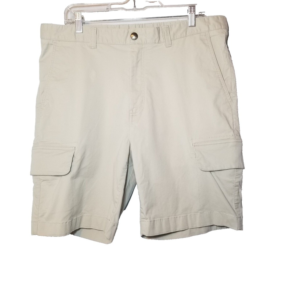 ROWM Cargo Shorts Mens 38 Tan Flat Front Cotton Stretch Snap Pockets